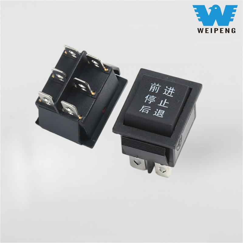 KCD4 Black 31*25mm 6pinový 3polohový 16A 250V kolébkový spínač