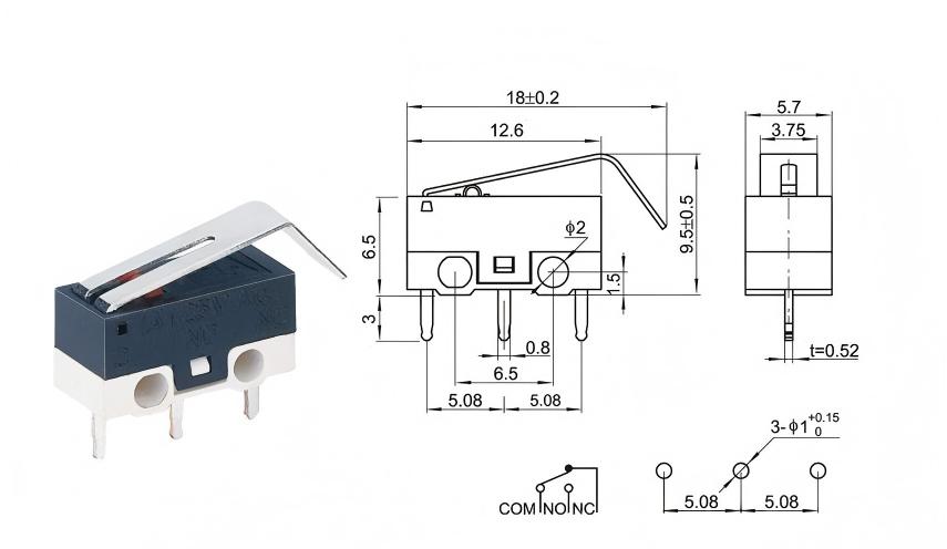 Stříbrný DOT přepínač myši se zakřivenou rukojetí